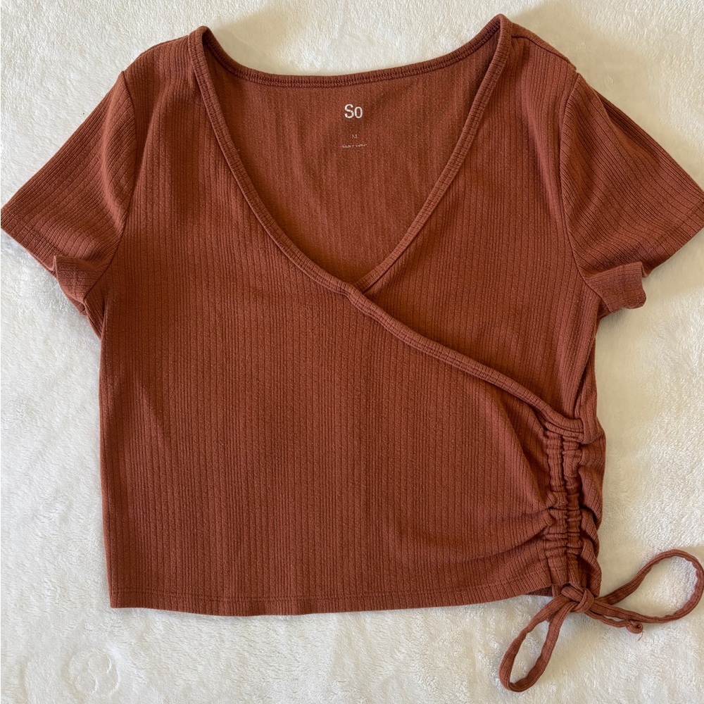 SO Women's Short Sleeve Rust Side-Tie Tee